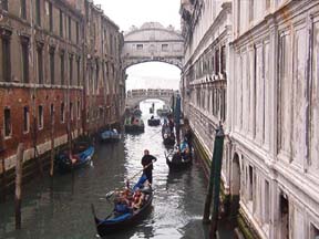 Gondolas, Bridge of Sighs, Venice canal