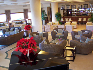 Lobby lounge at Tombolo Talasso Resort on the Tuscan Coast.
