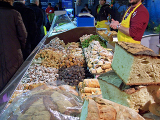 Street markets under tents are an annual February event in Terni, Italy.