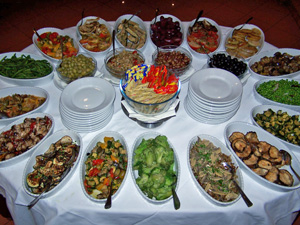 Vegetarian buffet at Hotel Delle Muse, Parioli, Rome, Italy.