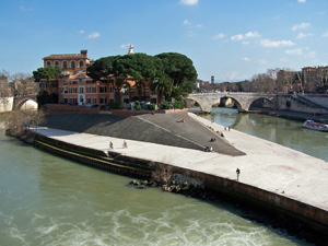 View of Isola Tiberina, Rome, Italy.